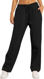 Women's Wide Leg Sweatpants Fleece Lined Baggy Straight Leg Lounge Pants Fall Outfits Athletic Joggers with Pockets