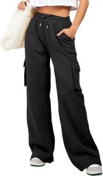 Women High Waisted Drawstring Wide Leg Cargo Pants  Trendy Casual Baggy Joggers Pants with Pockets