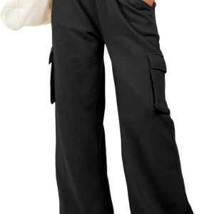 Women High Waisted Drawstring Wide Leg Cargo Pants  Trendy Casual Baggy Joggers Pants with Pockets